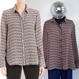 Max Studio Petite Geometric Print Button Up Shirt, Women's XLP, Morocco Mosaic